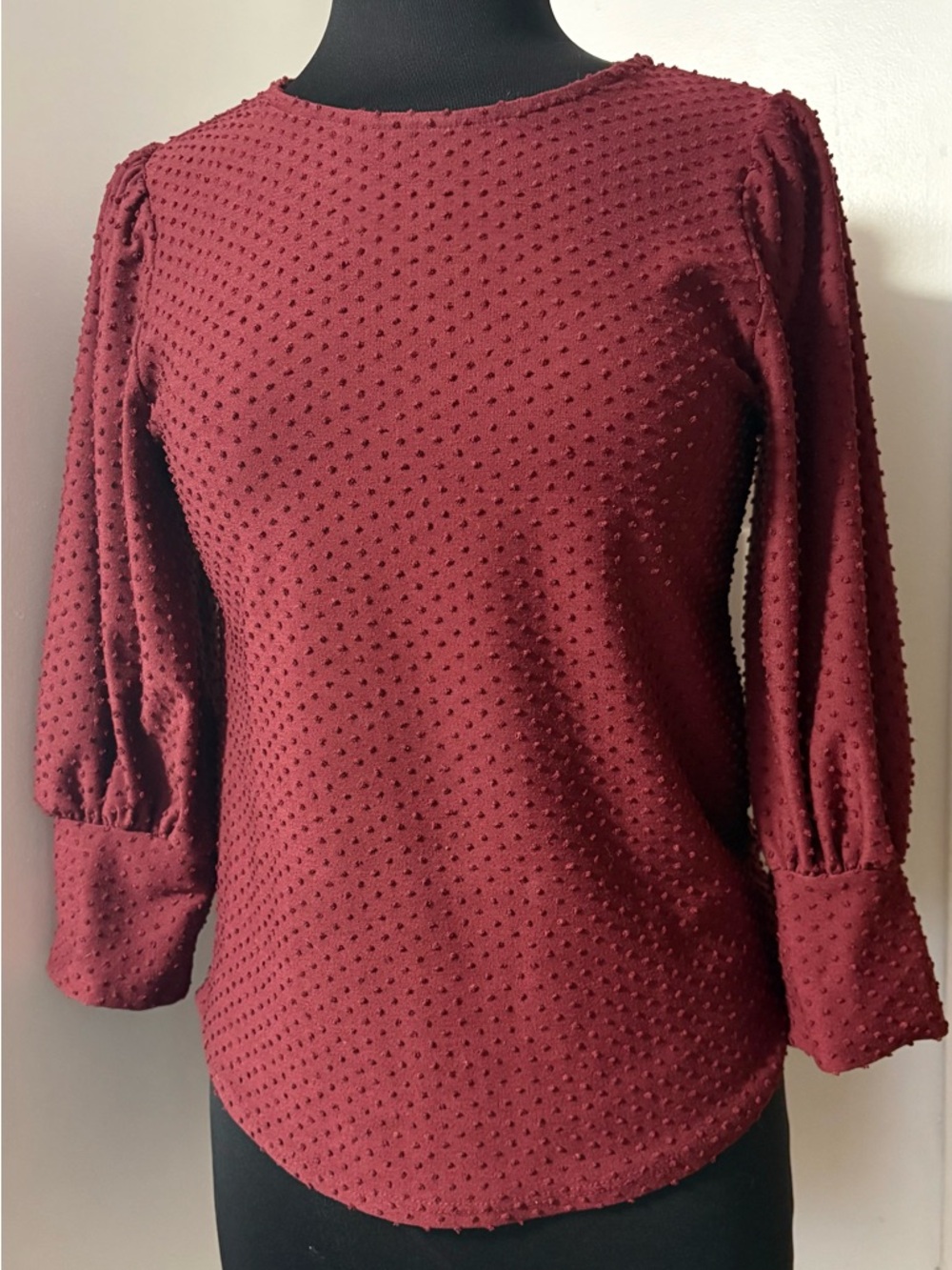 Women's Textured Swiss Dot Blouse - Burgundy